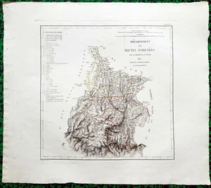 Dépt 65 - Atlas Royaume de France Rare Carte Aquarellée 45x40 cm + Texte - 1823 - Bild 1 von 2