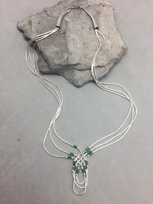 Ожерелье из жидкого серебра высшей пробы с имитацией малахита 17 дюймов юго-западное - Изображение 1 из 4