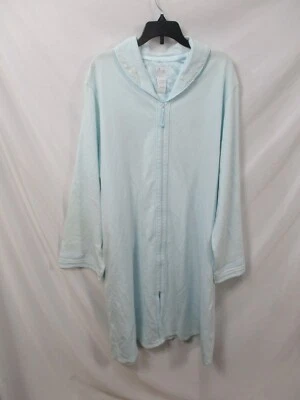 Bata Aria para mujer azul mediana con cremallera manga larga cuello algodón liso Foto 1 de 4