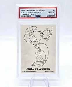 1991 Pro Set Disney Little Mermaid Ariel and Flounder #9 Color Card PSA 10 Pop 1 - Picture 1 of 2