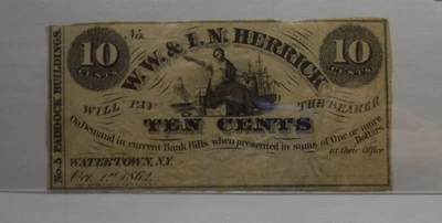1862 10c W.W. & I.N. Herrick, Watertown, NY - Obsolete Currency - Image 1 of 2