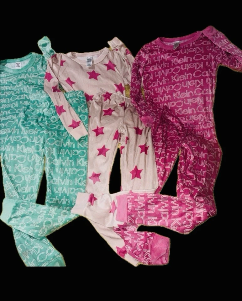 Conjunto de pijama para niñas Calvin Klein niños - rosa, verde, estrellas terciopelo talla 10 Foto 1 de 4