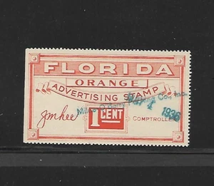 U.S. 1935 STATE OF FLORIDA ORANGE ADVERTISING REVENUE STAMP, STATE REV CAT # OR1 - Picture 1 of 1