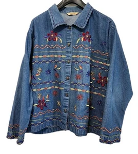 Vtg Bechamel Womens XL Embroidered Denim Shirt Jacket Cottagecore Floral Boho  - Picture 1 of 11