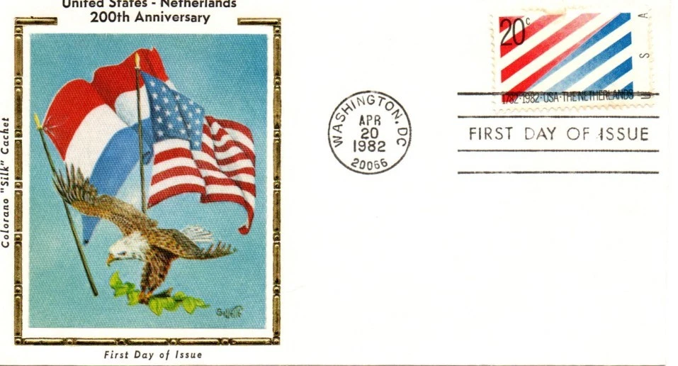1982 COLORANO "Silk" Cachet FDC-First Day of Issue--USA-NETHERLANDS 200th Anniv. - Image 1 of 1