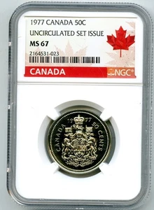 1977 CANADA 50 CENT NGC MS67 HALF DOLLAR UNCIRCULATED - Picture 1 of 2