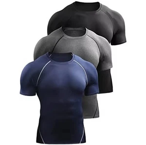 Men's Compression T-Shirt Gym Base Layer Tee Athletic Short Sleeve Tee Top Shirt - Picture 1 of 14