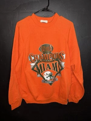 VTG 80s Miami Hurricanes Crew Sweatshirt Sweater XL Orange 1989 Champs Nutmeg - Image 1 of 4