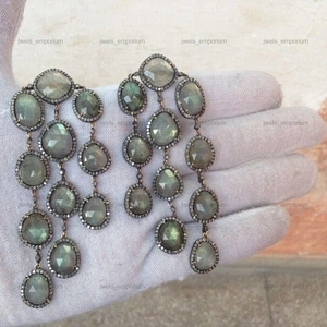 Drop/Dangle Anniversary Earrings 925 Sterling Silver Natural Labradorite Oval - Picture 1 of 9