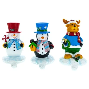Set of 3 Stocking Holders Hangers – Snowman, Penguin, Reindeer Mantel Decor - Picture 1 of 3