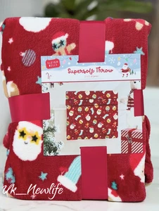 Christmas Sleigh Bells Red Fleece Blanket Throw Rugs Gingerbread Santa New - Picture 1 of 1