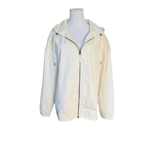 Zara Hooded Cream Rain Coat Jacket LARGE Water Repellant Lightweight Outdoor - Picture 1 of 13