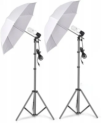 Studio-set 2x Lichtstativ, 2x Fassung, 2x Lampe, 2x Schirm - Bild 1 von 2