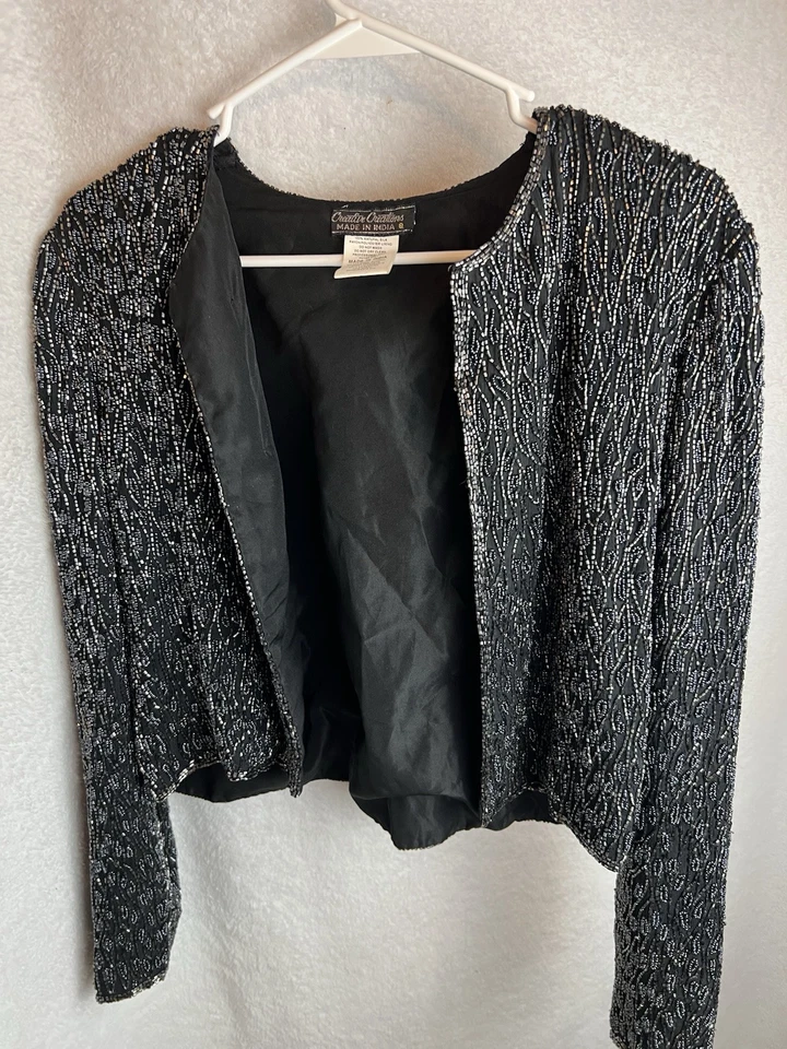 Blazer Chaqueta de Seda Formal Creative Creation De Colección Para Mujer S Negro Cuentas Recortadas Foto 1 de 3