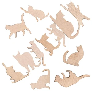 12Pcs Wooden Decor Painting Wood Cutouts Unfinished Cat Slices - Picture 1 of 12