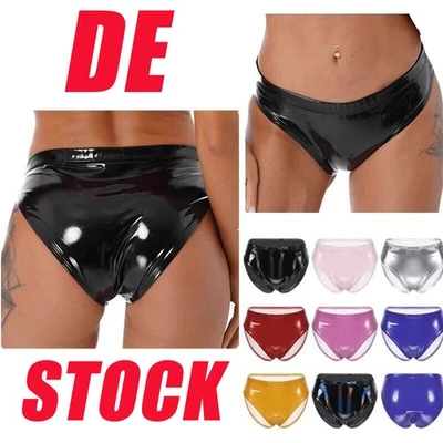 DE Damen Glänzend Metallisch Leder HighCut Elastisch Mittlere Taille Unterwäsche - Bild 1 von 4