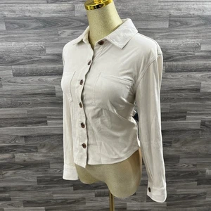 Hippie Rose Faux Suede Button Front Long Sleeve Shirt Women’s Size S Beige - Picture 1 of 11