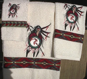 HANDSOME BRAVE TOWEL SET (Native American LOOKING) - Picture 1 of 1