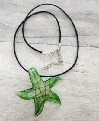 Starfish necklace, green glass Star Fish pendant, Summer jewellery - Image 1 of 4