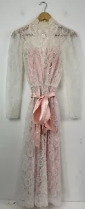 Gunne Sax Jessica McClintock Spitzenkleid mit rosa Slip und Bandgürtel Vintage - Bild 1 von 18