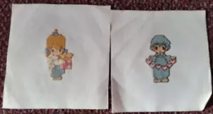 Lot Of 2 Finished Completed Cross Stitch Precious Moments Hearts, Gift ~ 2" x 3" - Picture 1 of 1