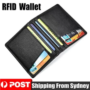 Mens Slim RFID Blocking Bifold Wallet Minimalist Black Credit Card Holder New AU - Picture 1 of 11