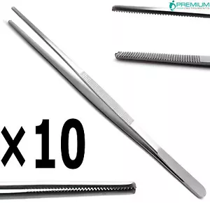 10× Dressing Tweezer 10" Tissue Thumb Forcep 3.3cm Serrated Tip Surgical Tools - Picture 1 of 4