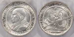 San Marino 1937 R 5 Lire PCGS MS 63 PI0168 combine shipping - Picture 1 of 5