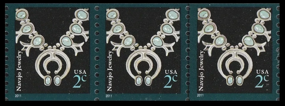 SCOTT #3758B NAVAJO JEWELRY, 2 CENT STAMP, STRIP OF 3 2011, MINT CONDITION L@@K! - Image 1 of 1