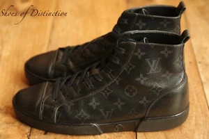 Louis Vuitton LV Monogram Black Leather Shoes Trainers Sneakers UK 8 US 9 EU 42 - Picture 1 of 11