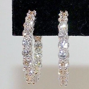3,50 CT Rund geschnitten Moissanit Reifen Ohrringe 14K Weißvergoldet Versilbert 22mm - Bild 1 von 13
