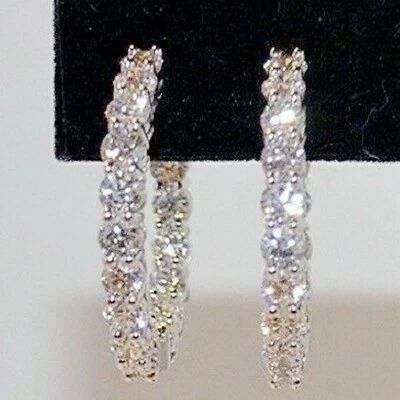 3.50 CT Round Cut Moissanite Hoop Earrings 14K White Gold Plated Silver 22 mm - Image 1 of 4