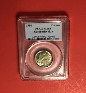 CZECHOSLOVAKIA-1980-UNC 1 KOROUNA COIN, GRADED BY PCGS MS65. - Picture 1 of 4