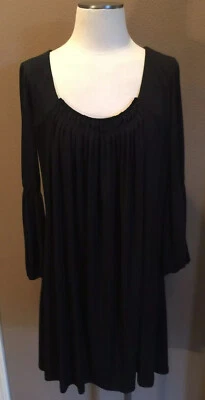 Suzy Chen Maggy London 14 Xl Long Gathered Sleeves Black Dress W Pleated Neck - Image 1 of 4