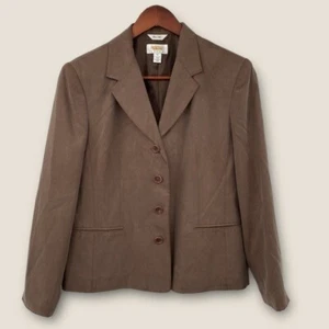 Talbots Pure Silk Blazer Jacket Womens Sz 12 Petites Brown 4-Button Lined Office - Picture 1 of 8