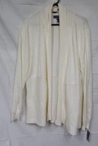 Women's KAREN SCOTT Long Sleeve Open Front Cardigan SILK WHITE 90363SL243 ~ Sz L - Picture 1 of 7