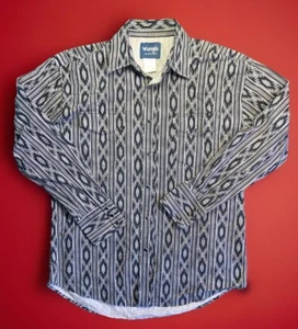 Vintage Wrangler Western Hemd Herren Gr. L Azteken Schwarz Brushpopper Perlen Druckknopf EUC - Bild 1 von 9