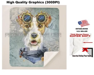Airedale Terrier Dog Watercolor Steampunk Theme Sherpa Fleece Throw Blanket - Picture 1 of 6
