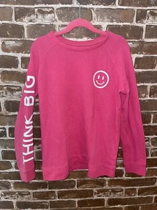 JUSTICE GIRLS 12 KIDS SWEATSHIRT THINK BIG EMOJI PINK LONG SLEEVE SHIRT TOP CREW - Picture 1 of 3