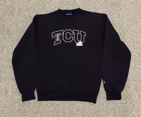 TCU Horned Frogs Sweatshirt Men Small Purple Champion Fleece Sweatshirt Pullover Cover