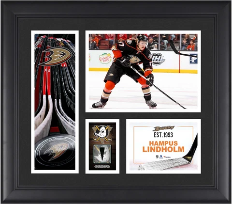 Hampus Lindholm Anaheim Ducks Framed 15x17 Collage w/a Piece of GU Puck Cover