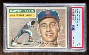 1956 Topps Baseball St Louis Cardinals Harvey Haddix #77 PSA 5 EX White back - Bild 1 von 2