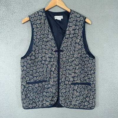 Chaleco de Seda Acolchado Vintage Mujer Medio Azul Floral Rana Botón Boho Festival Años 90 Foto 1 de 4