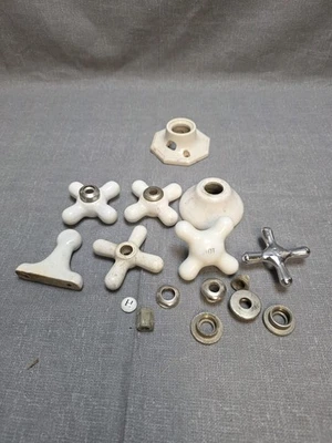 Vintage lot porcelain hot & cold faucet handles knobs bath sink Victorian - Image 1 of 4