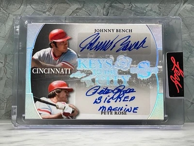 2025 LEAF SPECTACULAR Johnny Bench / Pete Rose Keys to the City Dual Auto #8/12 - Image 1 of 2