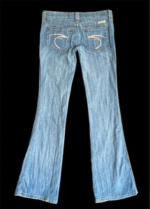 Vtg Low Rise Frankie B Flared Blue Jeans  Pink Embroidered Pockets Size 4 3D207 - Picture 1 of 8