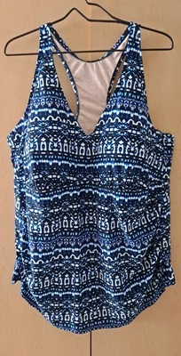 AVA & VIV RACER BAÑADOR TRASERO LARGO 24W AZUL BLANCO ESTAMPADO IKAT NUEVO/ETIQUETA  Foto 1 de 4