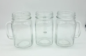 Juego de 3 frascos de vidrio transparente tipo tarro de albañil con asas 16 oz - Imagen 1 de 7