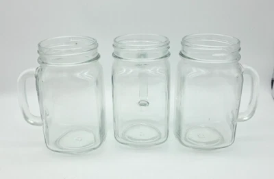 Juego de 3 frascos de vidrio transparente tipo tarro de albañil con asas 16 oz Foto 1 de 4