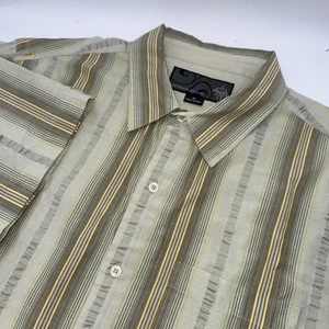 PrAna Button Down Shirt Short Sleeve Embroidered Striped Mens XL - Picture 1 of 6